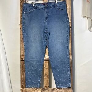 Gloria Vanderbilt Amanda medium wash bleach splatter jeans. Say 16W EUC